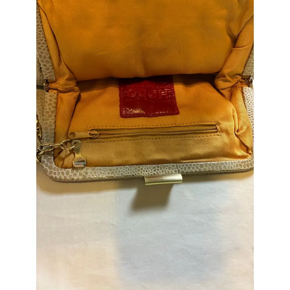 Y2K HOBO The Original Leather Frame Clutch Taupe Snakeskin Embossed Evening Bag